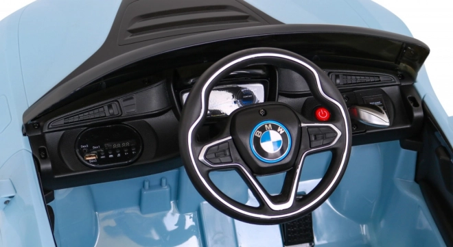 BMW I8 Lift Akkumulátor Autó Kék + távirányítás + lassú indítás + 3 pontos övek + MP3 USB + LED dióda