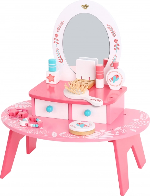 Rózsaszín fa öltözőasztal Tooky Toy tükörrel