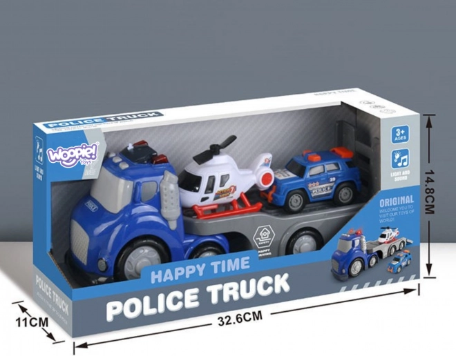 Woopie Kék Rendőrségi Utánfutó City Truck Fénnyel és Hanghatásokkal