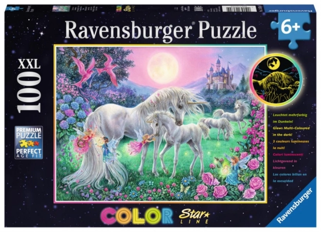 Ravensburger világító puzzle egyszarvúak teliholdkor XXL 100 darab