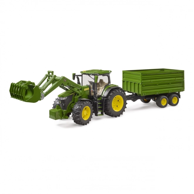 Bruder John Deere traktor 7R 350 homlokrakodóval és tandem pótkocsival