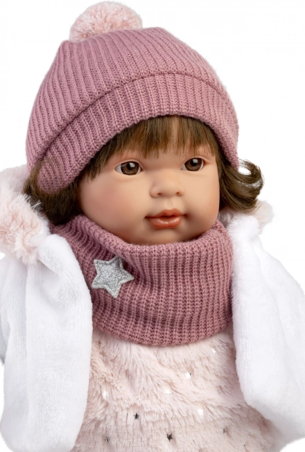 Realisztikus Carla baba hangokkal és puha textil testtel 42 cm