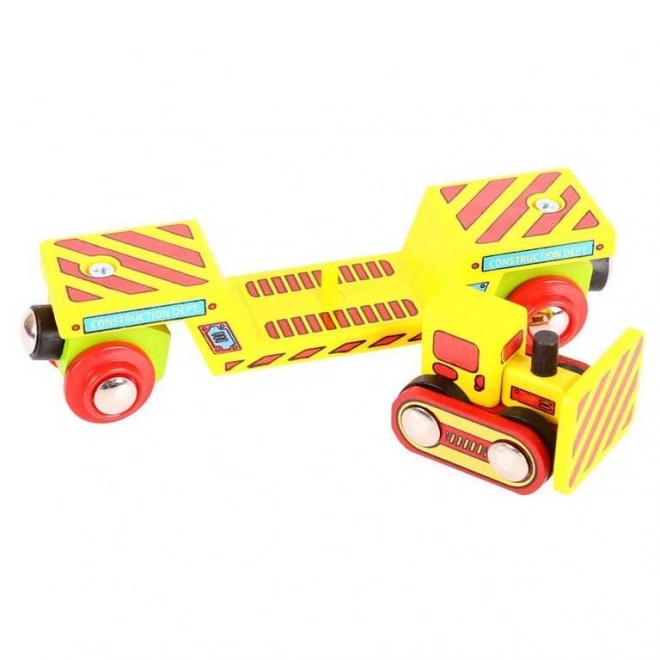 Vagon buldozerrel és 2 sínnel - Bigjigs Rail