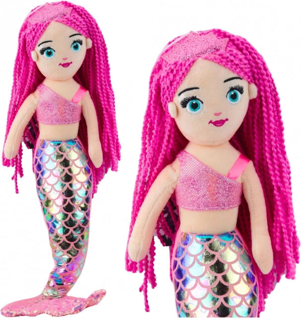 Plüss hableány baba holografikus farokkal rózsaszín 48 cm