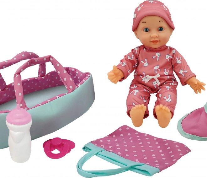 Puha baba hordtáskával 30 cm
