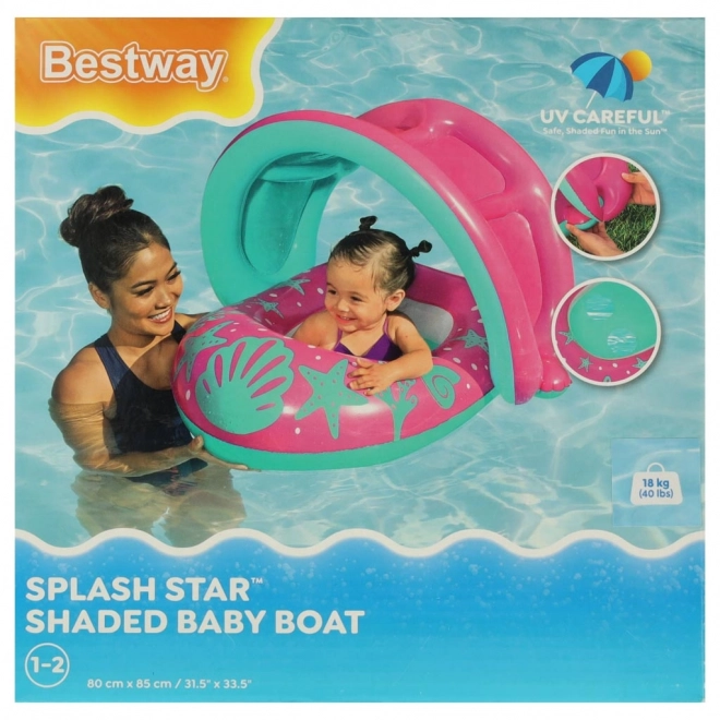 BESTWAY 34091 Gyermek felfújható csónak üléssel és tetővel, rózsaszín, 1-2 év, 18 kg