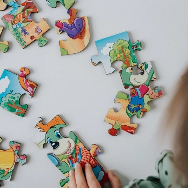 Treflíci famíliával ismerkedős fából készült puzzle - 24 darabos