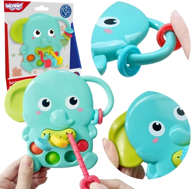 Woopie Baby érzékszervi rágóka Elefánt Montessori 4 az 1-ben