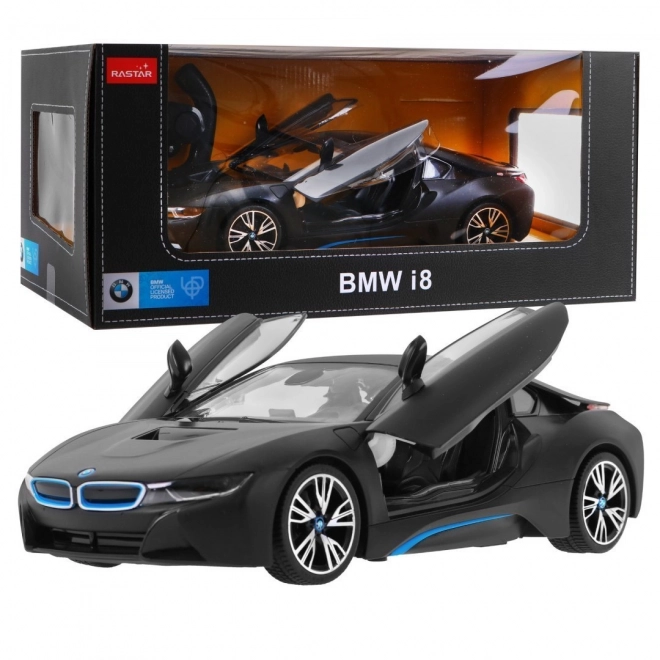 BMW i8 fekete RASTAR 1:14 távirányítós autó + 2,4 GHz távirányítás