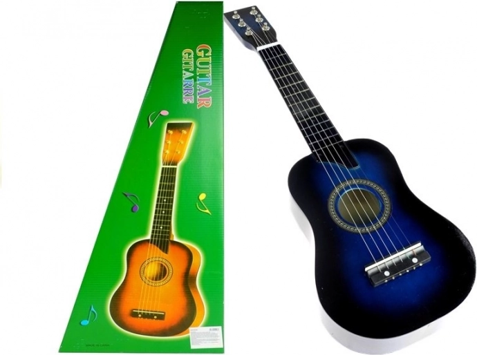 Fából készült klasszikus gitár pengetővel, kék, 60 cm