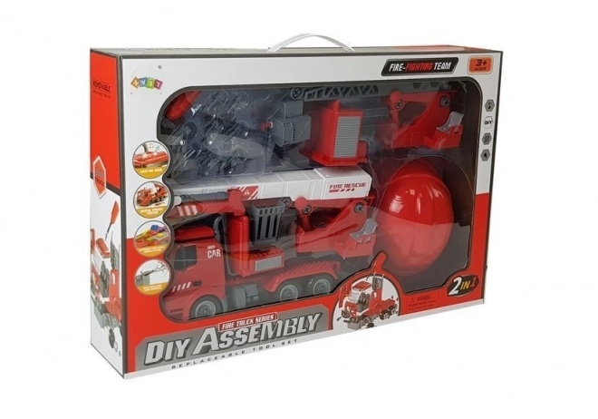 Tűzoltóautó Készlet 2 az 1-ben DIY Cserélhető Emelő Kosárral és Létra