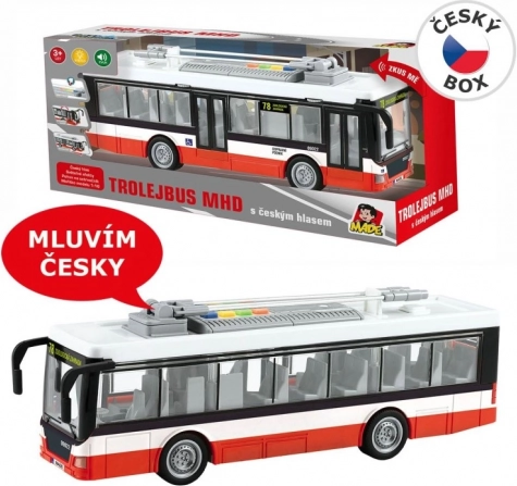 Trolibusz cseh bemondással és lendkerekes világítással, 28 cm