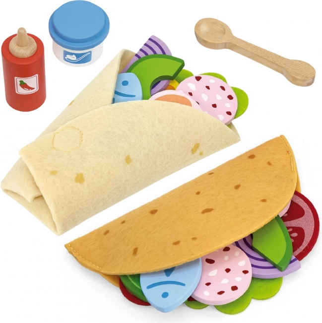 VIGA taco és burrito készlet – fa és filc ételek, 27 darab