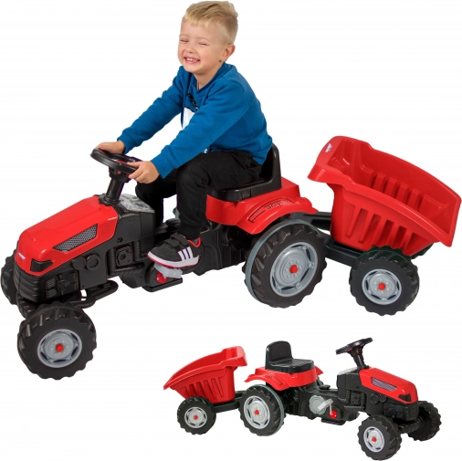 Farm Trac MAXI pedálos traktor pótkocsival Csendes kerekekkel
