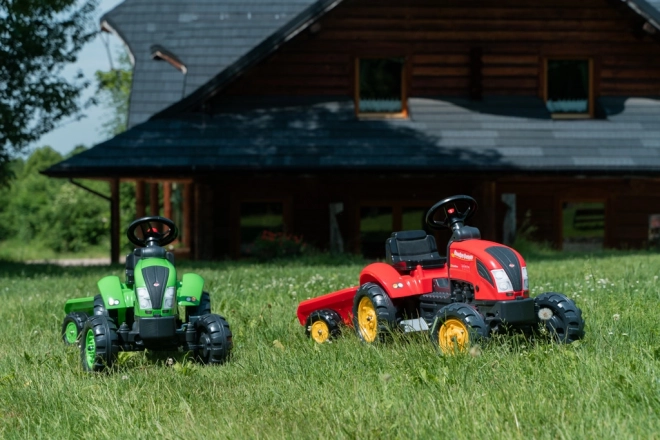 Country Farmer piros pedálos traktor utánfutóval