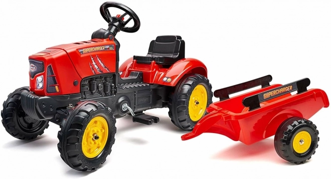 Gyerek pedálos traktor utánfutóval és nyitható motorháztetővel