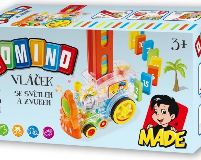 Transzparens mozdony dominóval és fénnyel gyerekeknek