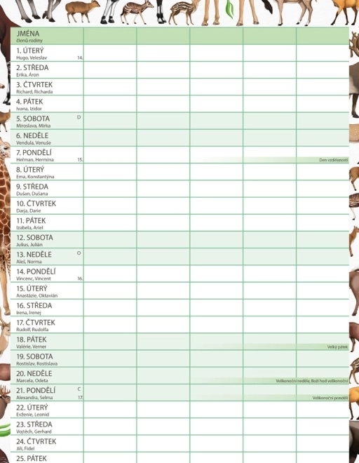 Családi tervező naptár Animalium 2026