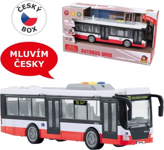 Lendkerekes autóbusz cseh bemondásokkal és fényekkel
