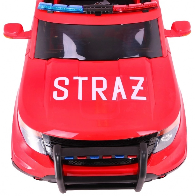 Gyermek tűzoltó SUV akkumulátorral + szirénák + fények + megafon + távirányító + lassú indítás + matricák