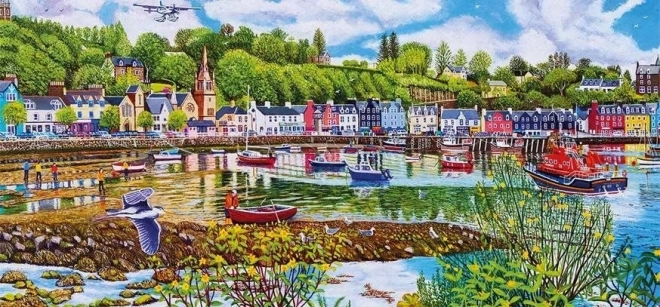 Odliv és áradás Tobermoryban panoráma puzzle 636 darab