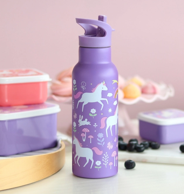A Little Lovely Company Rozsdamentes acél ivópalack 500 ml – Egyszarvúak és szivárványok