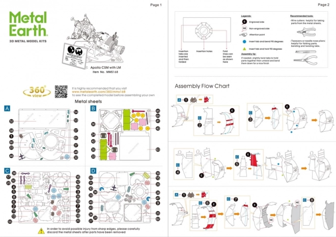 3D fém puzzle Apollo CSM és holdmodul