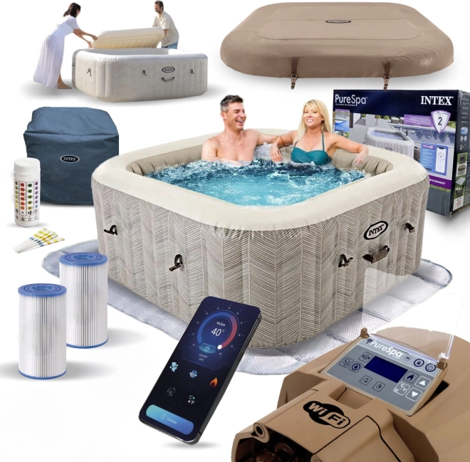 Felfújható négyszögletes spa 4 személy számára 175 × 71 cm hidromasszázzsal INTEX