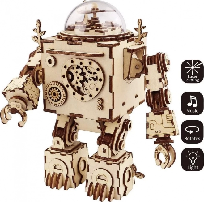 robotime rokr világító 3D fa puzzle robot orpheus zenélődoboz