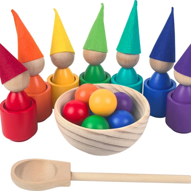 Szivárványszínű babák golyókkal – montessori fa játék 7 színben