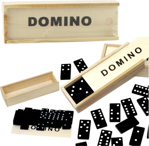 Fa dominó dobozban, 32 fekete elem
