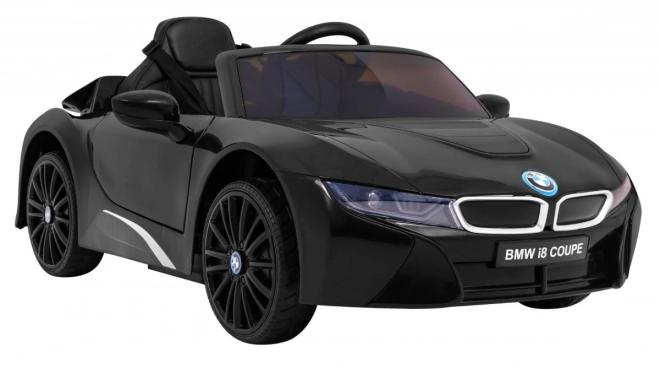 BMW I8 Lift Akkumulátoros Autó Fekete + távirányító + lassú indítás + 3 pontos övek + MP3 USB + LED dióda