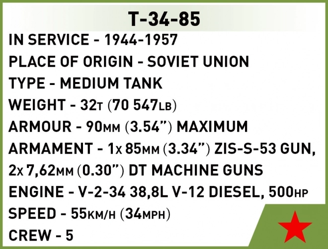 ii. világháborús t-34/85 tank modell építőkészlet