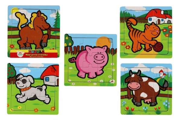 Mini puzzle fából 9 darabos Az első állataim babáknak 15x15x0,8cm 6 féle