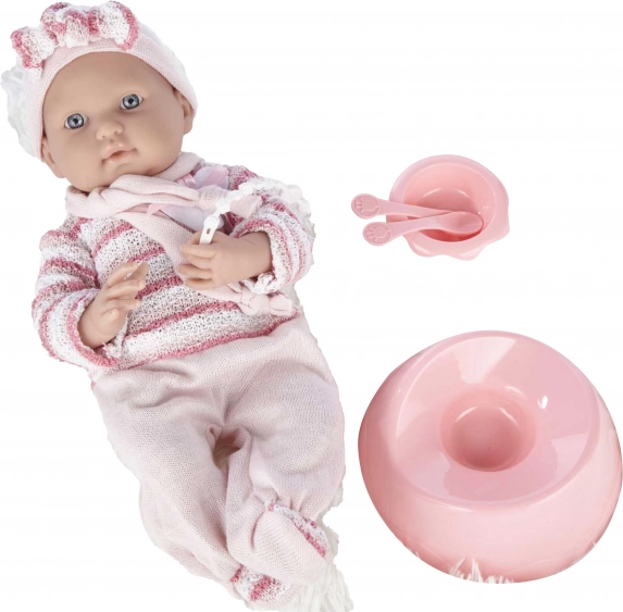 Baba baba rózsaszín kezeslábasban, 40 cm, kiegészítőkkel