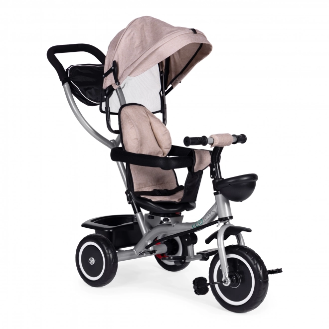 Ecotoys 2 az 1-ben tricikli babakocsi, forgatható ülés, összecsukható tető, bézs
