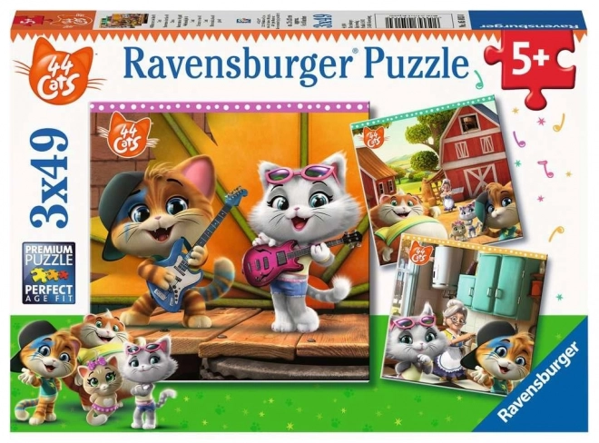 Ravensburger puzzle Üdvözlünk a 44 macskáknál, 3x49 darabos