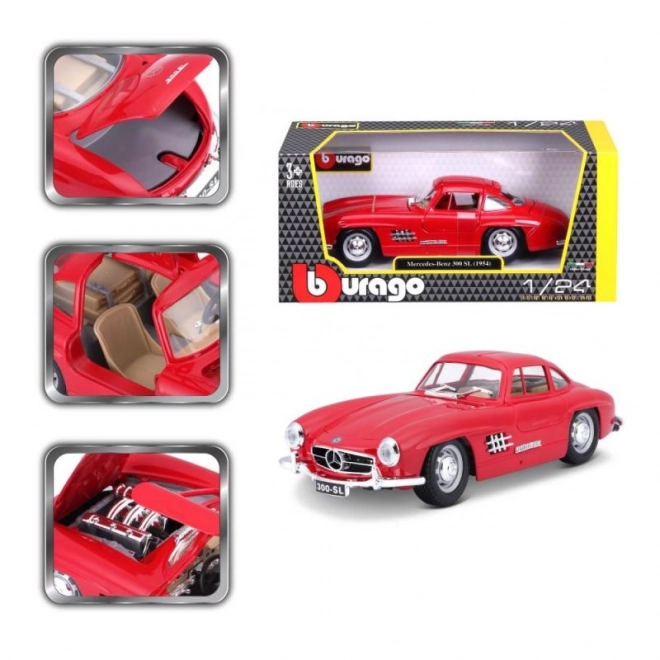 Bburago Mercedes Benz 300SL modellautó 1:24 méretarányban piros