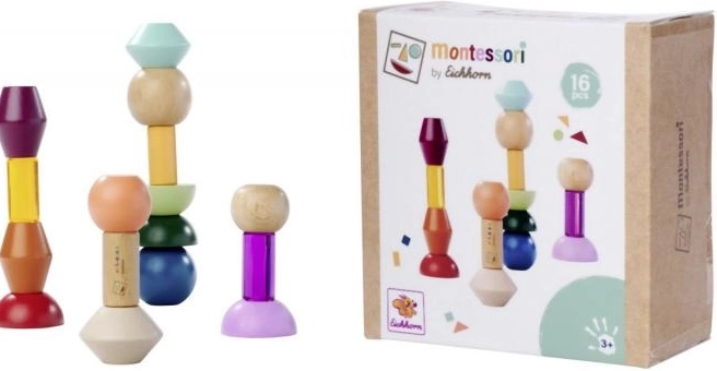 Montessori rakásolható blokkok – fa geometriai építőkészlet