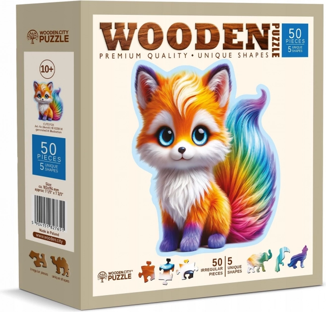 Fából készült puzzle Aranyos Róka 50 darabból a Wooden City-től