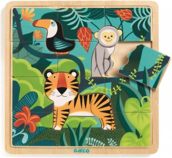 Fából készült puzzle Tigris és barátai