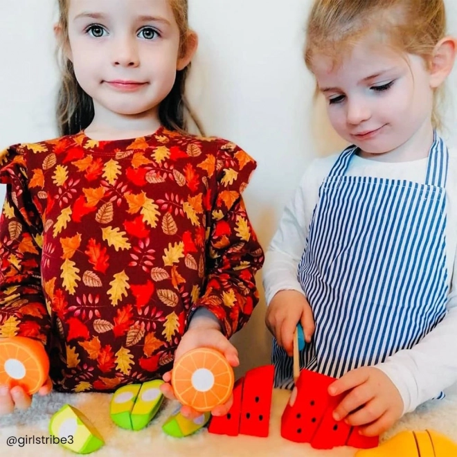 Bigjigs játékkészlet fa gyümölcsök és kötény