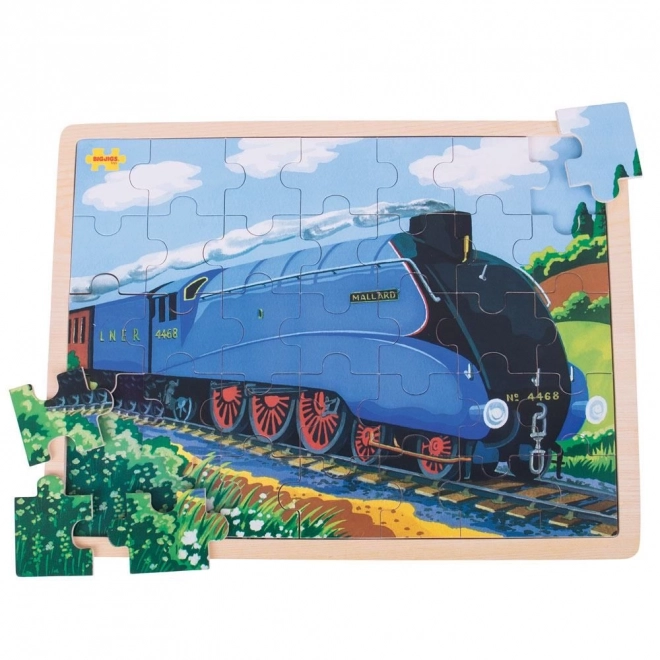 Bigjigs fa puzzle - Történelmi Mallard vonat, 35 darabos