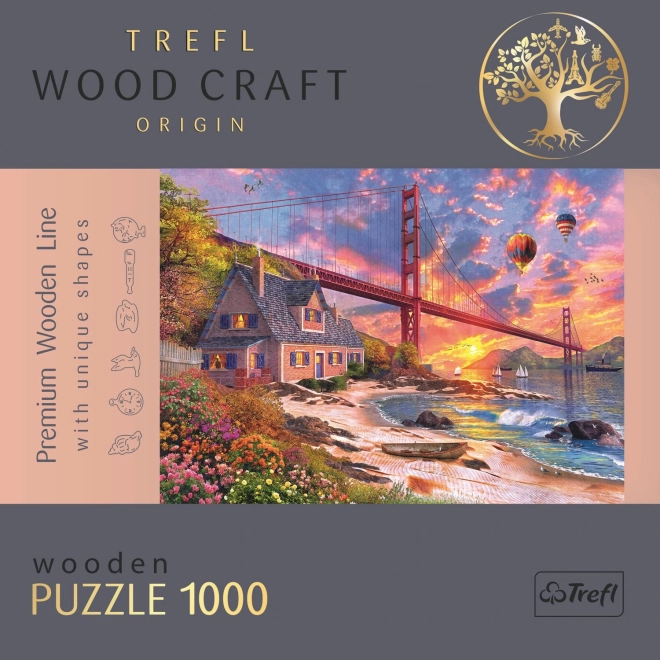 trefl wood craft origin puzzle naplemente a golden gate felett