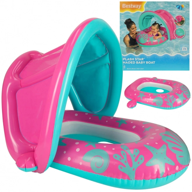 BESTWAY 34091 Gyermek felfújható csónak üléssel és tetővel, rózsaszín, 1-2 év, 18 kg