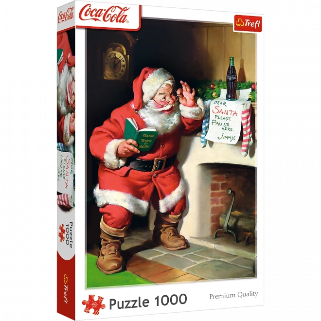 1000 darabos Coca‑Cola karácsonyi puzzle – Mikulás a kandallónál