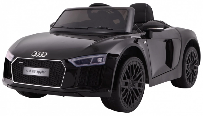 Audi R8 Spyder Fekete Akkumulátor + Távirányító + EVA + Lassú indulás + Rádió MP3 + LED dióda