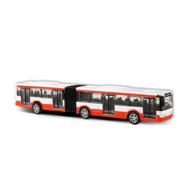 Fém piros csuklós busz