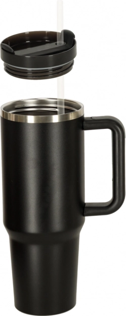 1200 ml fekete termoszbögre szívószállal és füllel