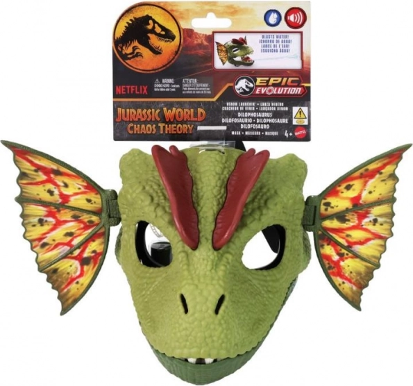 Dilophosaurus maszk Jurassic World hangeffektekkel és vízeffektussal